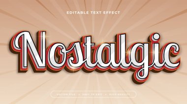 Bej kırmızısı ve beyaz nostaljik 3d düzenlenebilir metin efekti - yazı tipi. Retro metin efekti
