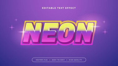 Sarı ve mor menekşe neon 3d düzenlenebilir metin efekti - yazı tipi biçimi