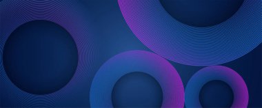 Mavi ve mor menekşe modern fütürist soyut çizgi pankartı. Parlak geometrik çizgileri olan soyut ve zarif bir mavi arkaplan. Modern köşegen yuvarlak çizgi deseni.