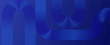 Geometrik parlak çizgili çizgili mavi soyut bir pankart. Modern parlak çizgiler. Gelecekçi teknoloji konsepti. Dinamik dalga. Gelecekçi teknoloji konsepti. Pankart, broşür, örtü