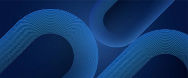 Parlak geometrik çizgileri olan mavi fütürist modern soyut dinamik bayrak. Gelecekteki teknoloji konsepti. Yatay pankart şablonu. Kapak, afiş ve web sitesi için uygun. Vektör illüstrasyonu