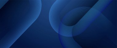 Mavi, modern, parlak çizgileri olan soyut vektör pankartı. Parlak geometrik çizgileri olan soyut ve zarif bir mavi arkaplan. Modern köşegen yuvarlak çizgi deseni.