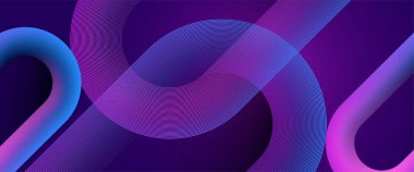 Mavi ve mor menekşe rengi parlak geometrik çizgileri olan soyut dinamik sancak. Modern fütürist grafik tasarımı. Kapak, başlık, iş, sunum için takım elbise