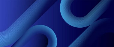 Mavi soyut teknoloji fütüristik lüks çizgiler koyu pankart vektör illüstrasyonunda üst üste biniyor. Dinamik dalga. Gelecekçi teknoloji konsepti. Pankart, broşür, örtü