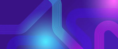 Mor menekşe ve mavi modern fütüristik dinamik, soyut, parlak geometrik çizgili pankart. Gelecekçi teknoloji konsepti. Poster, afiş, broşür, şirket, web sitesi