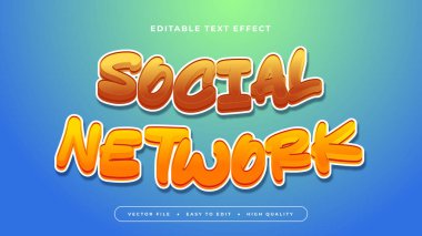 Mavi kahverengi ve turuncu sosyal ağ 3d düzenlenebilir metin efekti - yazı tipi. Sosyal medya, gönderi, hikaye, besleme, video ve şablon için metin efekti