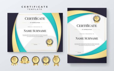 Vector modern renkli beyaz, altın ve Tosca takdir sertifikası ödüllü kurumsal eğitim için takım elbise