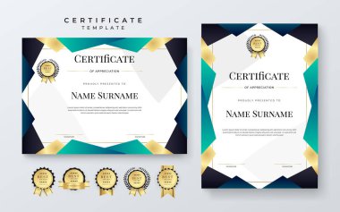 Rozetli vektör modern renkli tosca, beyaz ve altın başarı sertifikası