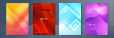 Modern soyut kapaklar tasarım şablonu, canlı ve parlak renk gradyanı, Yıllık rapor tasarımı, Poster ve Sancak, 4 set işareti, düz biçim vektör çizimi.