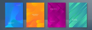 Modern soyut kapaklar tasarım şablonu, canlı ve parlak renk gradyanı, Yıllık rapor tasarımı, Poster ve Sancak, 4 set işareti, düz biçim vektör çizimi.