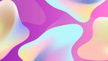 Mor turuncu şekilli mezuniyet arkaplanı. Metal küreler. Rengarenk kabarcıklar. Vektör 3 boyutlu illüstrasyon. Soyut 3D arkaplan. Sıvı renkler. Pankart veya işaret tasarımı için dekorasyon