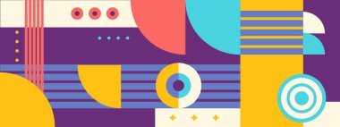 Soyut Geometrik Desen Sanatı. Retro renkler ve renk arkaplanı. Renkli geometrik şekilli şebeke. Modern tanıtım broşürü, arkaplan, broşür, model.