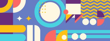 Soyut Geometrik Desen Sanatı. Retro renkler ve renk arkaplanı. Renkli geometrik şekilli şebeke. Modern tanıtım broşürü, arkaplan, broşür, model.