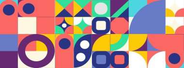 Modern minimalist orta yüzyıl renkli neo geometrik bauhaus stili memphis çağdaş düzenlenebilir dikişsiz desen neo jeo soyut geometrik çizim 70 'ler, retro, vintage.