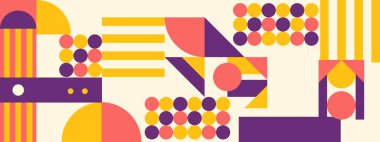 Mozaik kaplamaları. Bauhaus tarzı kitapçık, broşür sayfası. Geometri, mozaik soyut desen. Gelecek, modern poster, afiş. Retro şirket mozaik kapağı. Dinamik asgari uçucu. Vektör illüstrasyonu.