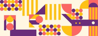 Soyut geometrik arkaplanlar, 70 'lerin retro tarzında izole edilmiş vektör tasarım elementleri, renkli geometrik şekilli modern modüler bileşimler,.