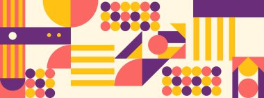 Yaratıcı soyut şekillere sahip renkli geometrik kusursuz desenli çizimler. Modern İskandinav tarzı arka plan baskısı. Modaya uygun parlak semboller ve minimalist şekil, doku, geometrik kolaj.