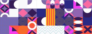 Modern minimalist orta yüzyıl renkli neo geometrik bauhaus stili memphis çağdaş düzenlenebilir dikişsiz desen neo jeo soyut geometrik çizim 70 'ler, retro, vintage.