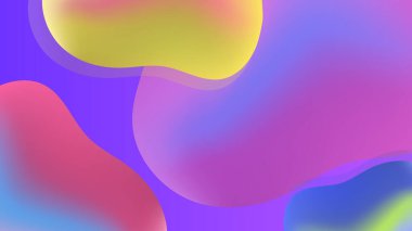 Renkli şekil değiştirme şekilleri olan kademeli arkaplan. Köfteler. Rengarenk kabarcıklar. Vektör 3 boyutlu illüstrasyon. Soyut 3D arkaplan. Sıvı renkler. Pankart veya işaret tasarımı için dekorasyon