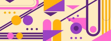 Soyut geometrik arkaplanlar, 70 'lerin retro tarzında izole edilmiş vektör tasarım elementleri, renkli geometrik şekilli modern modüler bileşimler,.