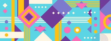 Soyut Geometrik Desen Sanatı. Retro renkler ve renk arkaplanı. Renkli geometrik şekilli şebeke. Modern tanıtım broşürü, arkaplan, broşür, model.