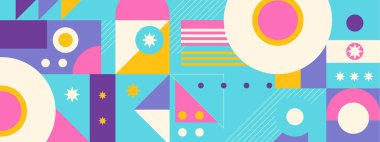 Soyut geometrik arkaplanlar, 70 'lerin retro tarzında izole edilmiş vektör tasarım elementleri, renkli geometrik şekilli modern modüler bileşimler,.