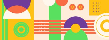 Soyut geometrik arkaplanlar, 70 'lerin retro tarzında izole edilmiş vektör tasarım elementleri, renkli geometrik şekilli modern modüler bileşimler,.