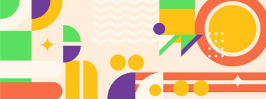 Geometrik mozaik, Bauhaus deseni. Modern geometri figürü, şekil. Bauhaus. Geometrik mozaik. Asgari duvar resmi dokusu. İskandinav. Geometrik mozaik parmak izi. 50 'ler, 60' lar, eski duvar kağıtları. Vektör illüstrasyonu