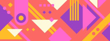 Soyut Geometrik Desen Sanatı. Retro renkler ve renk arkaplanı. Renkli geometrik şekilli şebeke. Modern tanıtım broşürü, arkaplan, broşür, model.