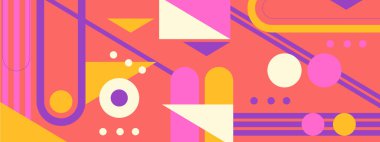 Soyut geometrik arkaplanlar, 70 'lerin retro tarzında izole edilmiş vektör tasarım elementleri, renkli geometrik şekilli modern modüler bileşimler,.