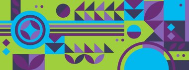 Soyut Geometrik Desen Sanatı. Retro renkler ve renk arkaplanı. Renkli geometrik şekilli şebeke. Modern tanıtım broşürü, arkaplan, broşür, model.