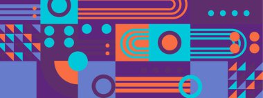 Geometrik mozaik, Bauhaus deseni. Modern geometri figürü, şekil. Bauhaus. Geometrik mozaik. Asgari duvar resmi dokusu. İskandinav. Geometrik mozaik parmak izi. 50 'ler, 60' lar, eski duvar kağıtları. Vektör illüstrasyonu