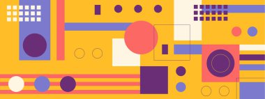 Soyut geometrik arkaplanlar, 70 'lerin retro tarzında izole edilmiş vektör tasarım elementleri, renkli geometrik şekilli modern modüler bileşimler,.