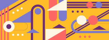 Soyut Geometrik Desen Sanatı. Retro renkler ve renk arkaplanı. Renkli geometrik şekilli şebeke. Modern tanıtım broşürü, arkaplan, broşür, model.