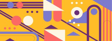 Geometrik mozaik, Bauhaus deseni. Modern geometri figürü, şekil. Bauhaus. Geometrik mozaik. Asgari duvar resmi dokusu. İskandinav. Geometrik mozaik parmak izi. 50 'ler, 60' lar, eski duvar kağıtları. Vektör illüstrasyonu