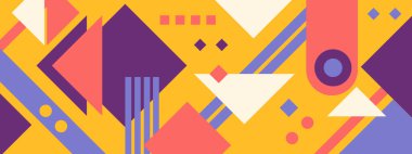 Soyut Geometrik Desen Sanatı. Retro renkler ve renk arkaplanı. Renkli geometrik şekilli şebeke. Modern tanıtım broşürü, arkaplan, broşür, model.