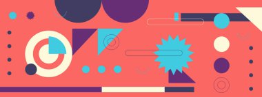 Yaratıcı soyut şekillere sahip renkli geometrik kusursuz desenli çizimler. Modern İskandinav tarzı arka plan baskısı. Modaya uygun parlak semboller ve minimalist şekil, doku, geometrik kolaj.