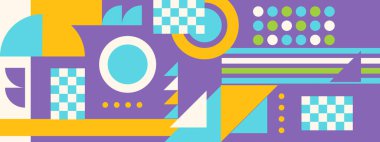 Mozaik kaplamaları. Bauhaus tarzı kitapçık, broşür sayfası. Geometri, mozaik soyut desen. Gelecek, modern poster, afiş. Retro şirket mozaik kapağı. Dinamik asgari uçucu. Vektör illüstrasyonu.