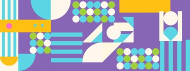 Soyut Geometrik Desen Sanatı. Retro renkler ve renk arkaplanı. Renkli geometrik şekilli şebeke. Modern tanıtım broşürü, arkaplan, broşür, model.