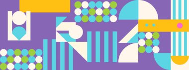 Geometrik mozaik, Bauhaus deseni. Modern geometri figürü, şekil. Bauhaus. Geometrik mozaik. Asgari duvar resmi dokusu. İskandinav. Geometrik mozaik parmak izi. 50 'ler, 60' lar, eski duvar kağıtları. Vektör illüstrasyonu