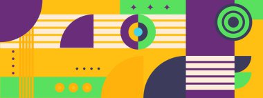 Soyut Geometrik Desen Sanatı. Retro renkler ve renk arkaplanı. Renkli geometrik şekilli şebeke. Modern tanıtım broşürü, arkaplan, broşür, model.