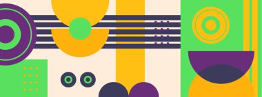 Geometrik mozaik, Bauhaus deseni. Modern geometri figürü, şekil. Bauhaus. Geometrik mozaik. Asgari duvar resmi dokusu. İskandinav. Geometrik mozaik parmak izi. 50 'ler, 60' lar, eski duvar kağıtları. Vektör illüstrasyonu