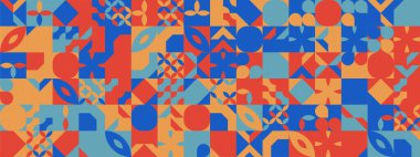 Mavi ve turuncu şekilli modern geometrik bayrak