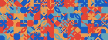 Mavi ve turuncu şekilli modern geometrik bayrak