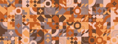 Kahverengi bej ve gri, şekilli modern geometrik bayrak.