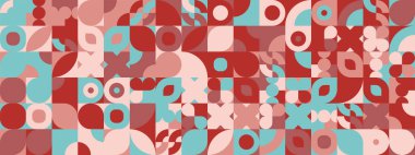 Mavi ve kırmızı, şekilli modern geometrik bayrak.