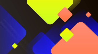 Modern renkli mavi soyut geometrik afiş arkaplanı. Kare, üçgen, daire ve geometrik şekilli teknoloji pankartı. Vektör soyut grafik tasarım pankart şablonu.