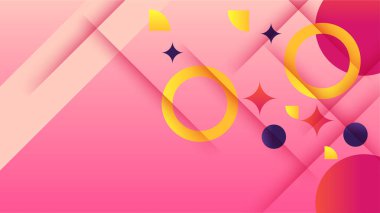 Modern renkli soyut geometrik afiş arkaplanı. Kare, üçgen, daire ve geometrik şekilli teknoloji pankartı. Vektör soyut grafik tasarım pankart şablonu.