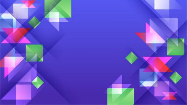 Modern renkli soyut geometrik afiş arkaplanı. Kare, üçgen, daire ve geometrik şekilli teknoloji pankartı. Vektör soyut grafik tasarım pankart şablonu.