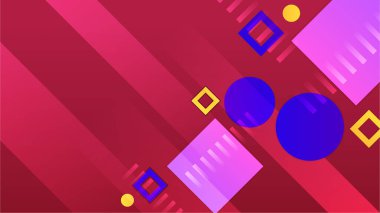 Modern renkli soyut geometrik afiş arkaplanı. Kare, üçgen, daire ve geometrik şekilli teknoloji pankartı. Vektör soyut grafik tasarım pankart şablonu.